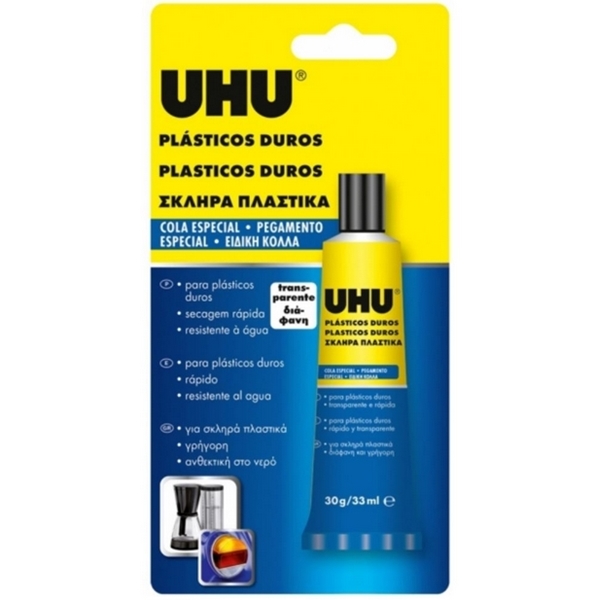 ΚΟΛΛΑ UHU PLASTIC HARD 33ml ΓΙΑ ΣΚΛΗΡΑ ΠΛΑΣΤΙΚΑ ΔΙΑΦΑΝΗ