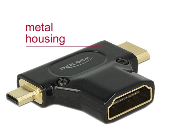 ΑΝΤΑΠΤΟΡΑΣ HDMI DELOCK από HDMI-A female σε HDMI Mini-C & Micro-D ΜΕΤΑΛΛΙΚΟ ΣΩΜΑ
