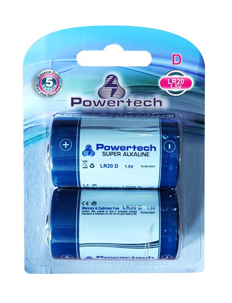 ΜΠΑΤΑΡΙΕΣ POWERTECH  LR20 (D), 1,5V - 2PACK PT-353