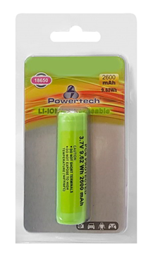 ΜΠΑΤΑΡΙΑ POWERTECH li-ion 18650 3.7V 2600mAh 9.62Wh blister