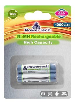 ΜΠΑΤΑΡΙΕΣ POWERTECH 2ΧΑΑΑ PT-941 1,2V 1000mAh Ni-Mh ΕΠΑΝΑΦΟΡΤΙΖOMENEΣ