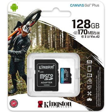 MNHMH MICRO SD KINGSTON microSDXC CANVAS GO + ADAPTER SD 128GB class10 V30 A2 UP170MBPS