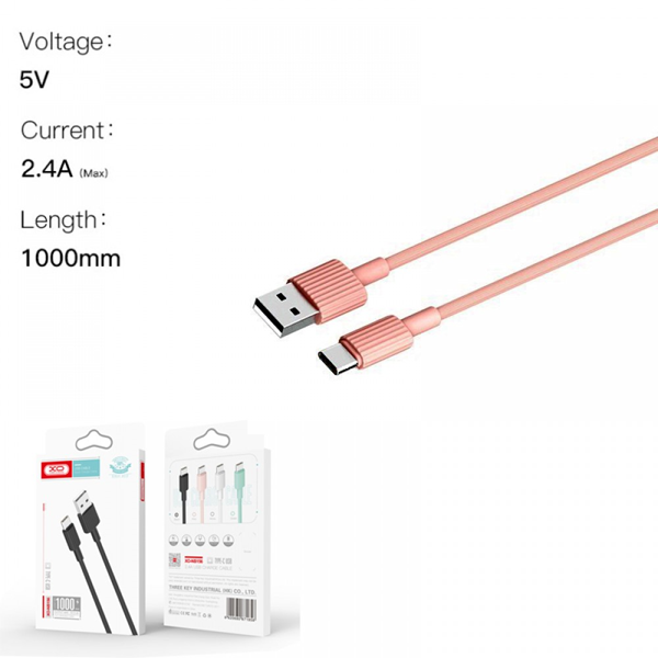 ΚΑΛΩΔΙΟ USB 2.0 MALE- TYPE C ,1 Metres, 2.4A PINK ,XO