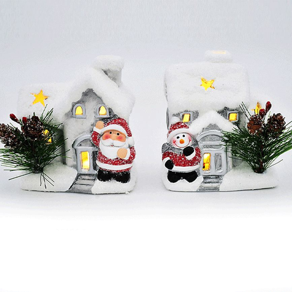 ΚΕΡΑΜΙΚΟ ΧΡΙΣΤΟΥΓΕΝΝΩΝ ΣΠΙΤΑΚΙ ΧΙΟΝΙ ΑΗ-ΒΑΣΙΛΗΣ -ΧΙΟΝΑΘΡΩΠΟΣ ΜΕ LED 9x6.5x9.5cm 319099