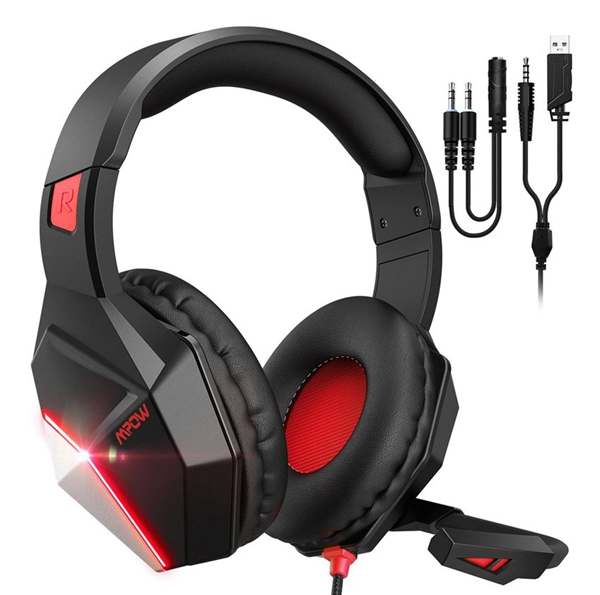 ΑΚΟΥΣΤΙΚΑ ΚΕΦΑΛΗΣ MPOW gaming headset BMBH414ADSD LED, multiplatform, 3.5mm, μαύρο-κόκκινο