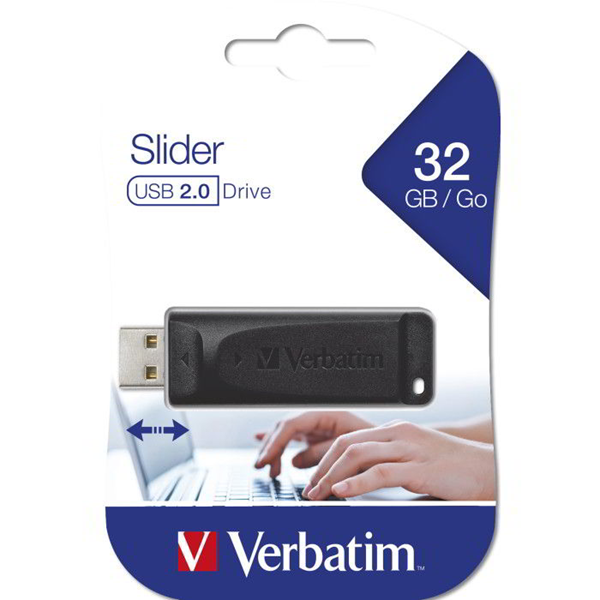 MNHMH USB VERBATIM 32GB BLACK SLIDER  USB 2.0