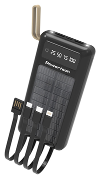 POWERBANK POWERTECH PT-1084 ΗΛΙΑΚΟ 20000mAh, 10.5W μαύρο,με οθόνη και καλώδια