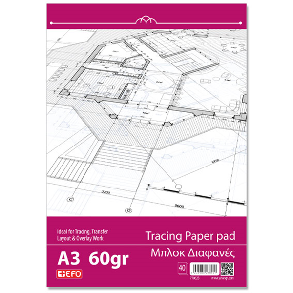 ΜΠΛΟΚ ΡΙΖΟΧΑΡΤΟ ΔΙΑΦΑΝΕΣ 60gr Α3 ΜΠΛΟΚ 40Φ EFO PAPER 770623