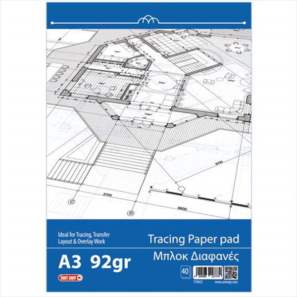 ΜΠΛΟΚ ΡΙΖΟΧΑΡΤΟ ΔΙΑΦΑΝΕΣ 92gr Α3 40Φ SMART PAPER 770923