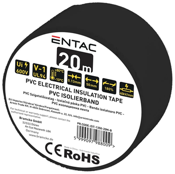 ΜΟΝΩΤΙΚΗ ΤΑΙΝΙΑ ENTAC 50mmΧ20m ,600V,-10+80C,πάχος 0.13mm,40kV/mm ΜΑΥΡΗ