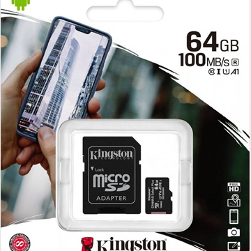 MNHMH MICRO SD KINGSTON microSDXC SECURE DIGITAL + ADAPTER SD 64GB class10 UP100MBPS