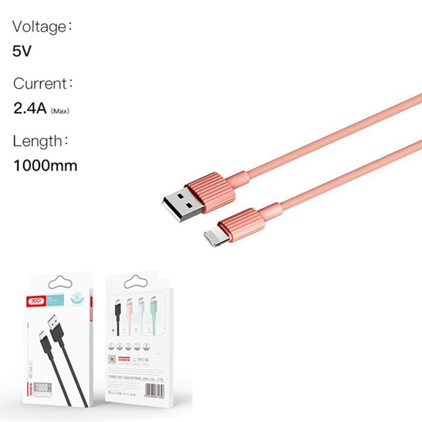 ΚΑΛΩΔΙΟ USB 2.0 MALE- LIGHTNING IPHONE ,1 Metres, 2.4A ,PINK  ,XO NBP156