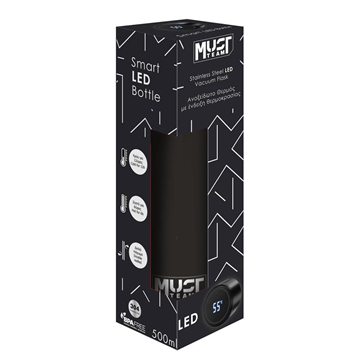 ΘΕΡΜΟΣ 500ML ΑΝΟΞΕΙΔΩΤΟ LED 6,5Χ22,5CM BLACK RUBBER MUST