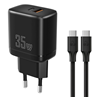 ΦΟΡΤΙΣΤΗΣ ΜΠΡΙΖΑΣ POWERTECH PT-1180, καλώδιο, USB/USB-C, 35W, GaN3, μαύρος