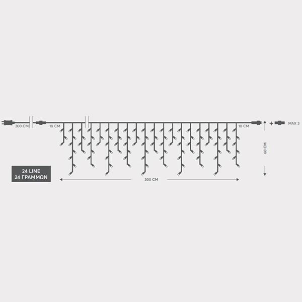 ΛΑΜΠΑΚΙΑ ΒΡΟΧΗ 144 LED 3MM, 36V, ΕΠΕΚΤΑΣΗ ΕΩΣ 3, 300X60CM, ΔΙΑΦΑΝΟ ΚΑΛΩΔΙΟ, ΨΥΧΡΟ ΛΕΥΚΟ LED, ΙΡ44
