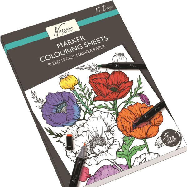 ΜΠΛΟΚ COLOURING SHEETS ΓΙΑ ΜΑΡΚΑΔΟΡΟΥΣ , 25X35CM 16PCS, FLORAL NASSAU