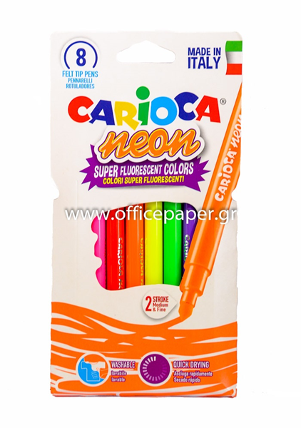 ΜΑΡΚΑΔΟΡΟΙ CARIOCA ΝΕΟΝ FLUO  8 ΧΡΩΜAΤΩΝ ΨΙΛΗ-ΜΕΣΑΙΑΣ ΓΡΑΦΗΣ