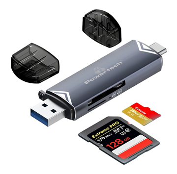 ΑΝΤΑΠΤΟΡΑΣ POWERTECH card reader PT-1343 για SD & micro SD, USB 3.2, 5Gbps, γκρι