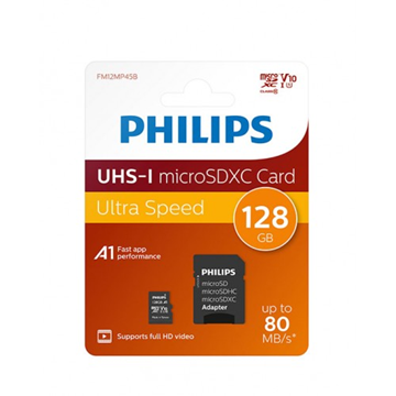 MNHMH MICRO SD PHILIPS microSDXC ULTRA SPEED+ ADAPTER SD 128GB class10 UI