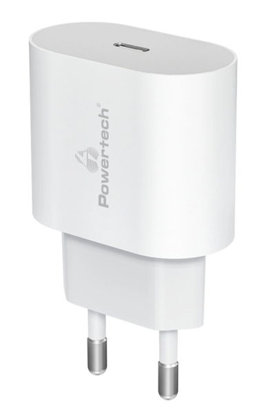 ΦΟΡΤΙΣΤΗΣ ΜΠΡΙΖΑΣ POWERTECH φορτιστής τοίχου PT-1150, USB-C, 12W, λευκός
