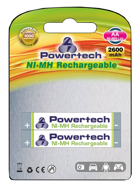 ΜΠΑΤΑΡΙΕΣ POWERTECH 2ΧΑΑ PT-351 1,2V 2600mAh Ni-Mh ΕΠΑΝΑΦΟΡΤΙΖΟΜ