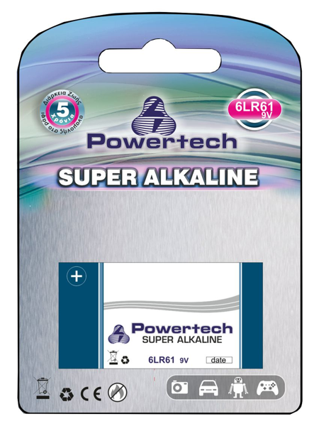 ΜΠΑΤΑΡΙΕΣ POWERTECH 9V SUPER ALKALINE 6LR61