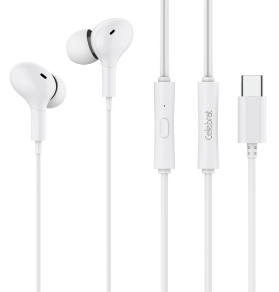 ΑΚΟΥΣΤΙΚΑ CELEBRAT earphones με μικρόφωνο D13, USB-C σύνδεση, Φ10mm, 1.2m, λευκά