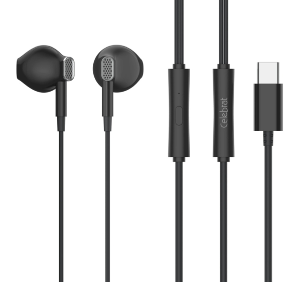 ΑΚΟΥΣΤΙΚΑ CELEBRAT earphones με μικρόφωνο D12, USB-C σύνδεση, Φ14.2mm, 1.2m, μαυρα