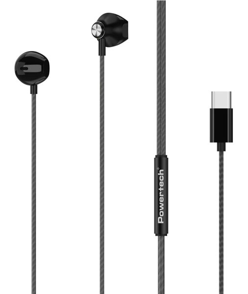 ΑΚΟΥΣΤΙΚΑ POWERTECH earphones με μικρόφωνο Prime, USB-C σύνδεση, 1.2m, μαύρα DAC CHIP