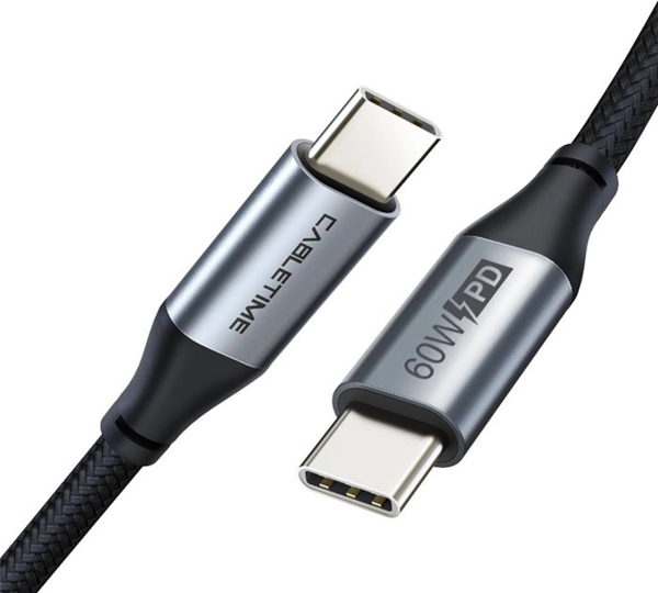 ΚΑΛΩΔΙΟ USB TYPE-C CABLETIME USB-C σε USB-C CT-CMCM, 60W, 480Mbps, 2m, μαύρο