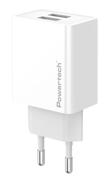 ΦΟΡΤΙΣΤΗΣ ΜΠΡΙΖΑΣ POWERTECH φορτιστής τοίχου PT-1321, 2x USB, 12W, λευκός