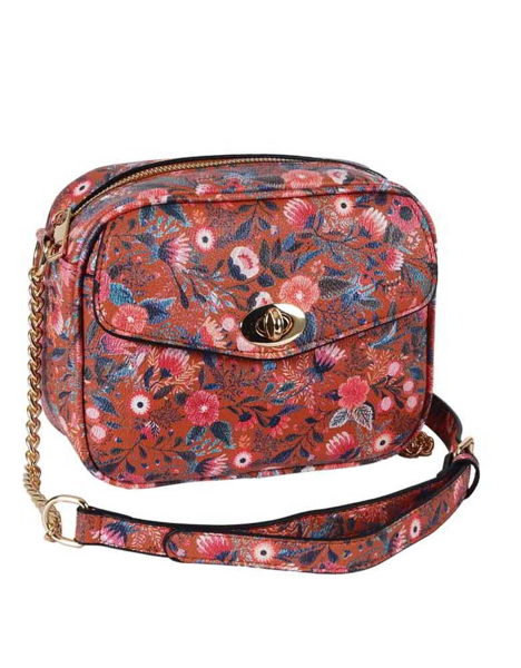 ΤΣΑΝΤΑΚΙ ΩΜΟΥ ΓΥΝΑΙΚΕΙΟ FLORAL CAMEL PU 19x16x8 cm Α9102 GTS