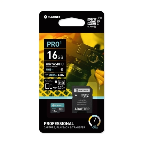 MNHMH MICRO SD PLATINET microSDXC SECURE DIGITAL + ADAPTER SD 16GB class10 UHS-1 70MB/s PRO1