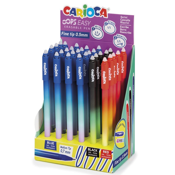 ΣΤΥΛΟ CARIOCA OOPS ERASABLE EASY ΜΕ ΚΑΠΑΚΙ 0,7 mm ( Fine)  3 ΧΡΩΜΑΤΑ