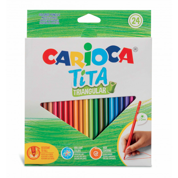 ΞΥΛΟΜΠΟΓΙΑ CARIOCA TITA 24TEM ΤΡΙΓΩΝΙΚΕΣ ΜΕΓΑΛΗ 3mm TIP-FALL RESISTANT-ERASABLE