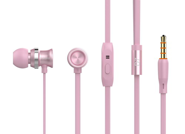 ΑΚΟΥΣΤΙΚΑ ΜΙΝΙ CELEBRAT D7 ,on/off, 10mm, 1.2m, ροζ χρυσό HANDSFREE