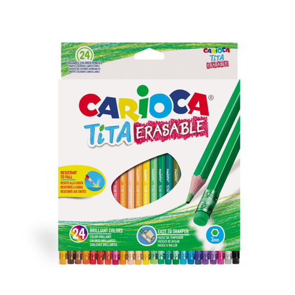 ΞΥΛΟΜΠΟΓΙΑ CARIOCA TITA 24TEM ME ΓΟΜΑ ΜΕΓΑΛΗ 3mm TIP-FALL RESISTANT-ERASABLE