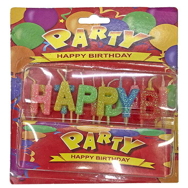 ΚΕΡΙ ΓΕΝΕΘΛΙΩΝ HAPPY BIRTHDAY ΓΡΑΜΜΑΤΑ GLITTER 3εκ.ΜΕ ΣΤΙΚ