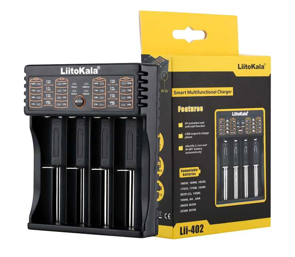 ΦΟΡΤΙΣΤΗΣ ΜΠΑΤΑΡΙΩΝ LIITOKALA LII-402 για μπαταρίες NiMH/CD, Li-Ion, IMR, 4 slots