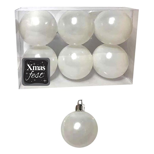 ΜΠΑΛΕΣ ΧΡΙΣΤΟΥΓΕΝΝΩΝ ΛΕΥΚΕΣ SHINY & GLITTER ΠΑΚ=6ΤΕΜ Φ6 Φ6cm