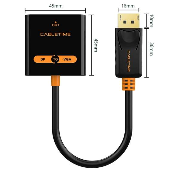 ΑΝΤΑΠΤΟΡΑΣ CABLETIME αντάπτορας Displayport σε VGA AV586, 1080p, 0.2m, μαύρος