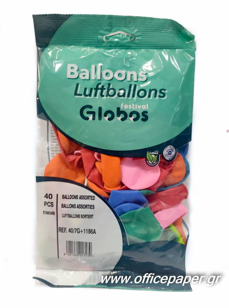 ΜΠΑΛΟΝΙΑ ΣΑΚΟΥΛΑΚΙ 40ΤΕΜ GLOBOS ΑΣΟΡΤΙ 100% LATEX