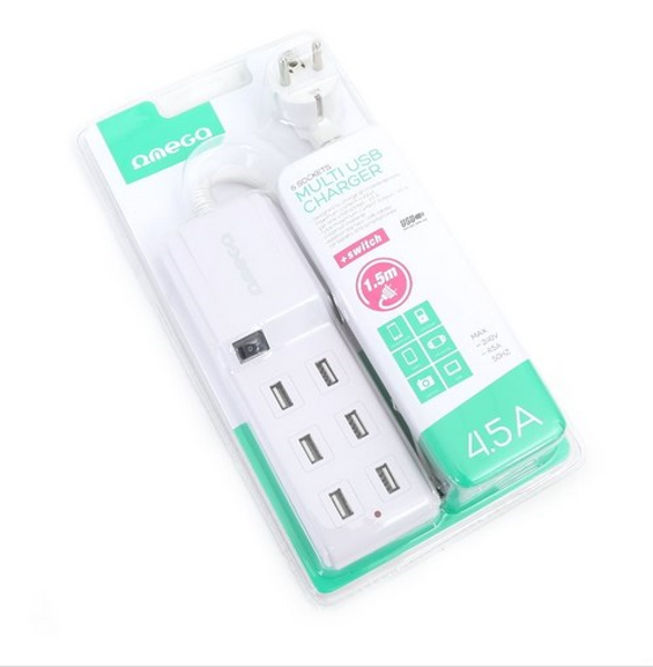 ΦΟΡΤΙΣΤΗΣ OMEGA MULTI USB 6PORTS MAX240V 4,5A 50Hz