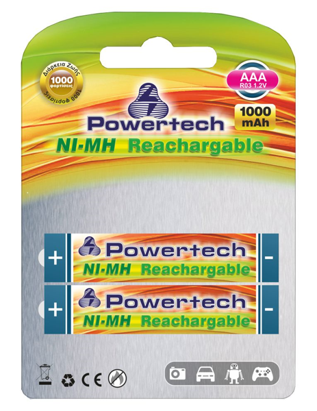 ΜΠΑΤΑΡΙΕΣ POWERTECH 2ΧΑΑΑ PT-159 1,2V 1000mAh Ni-Mh ΕΠΑΝΑΦΟΡΤΡΙΖ