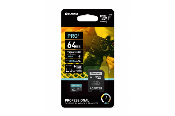 MNHMH MICRO SD PLATINET microSDXC SECURE DIGITAL + ADAPTER SD 64GB class10 UP70MBPS
