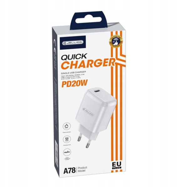 ΦΟΡΤΙΣΤΗΣ ΜΠΡΙΖΑΣ JELLICO 20W PD FAST CHARGER 1XUSB-C 3A 5V DC A78