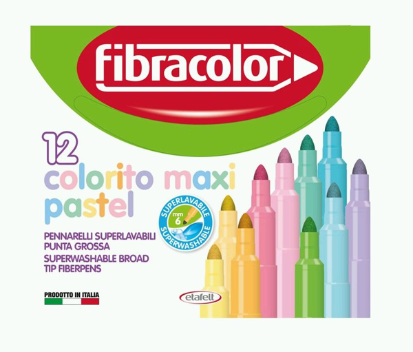 ΜΑΡΚΑΔΟΡΟΙ FIBRACOLOR COLORITO-MAXI ΠΑΣΤΕΛ 12 ΧΡΩΜ. SUPERWASHABLE