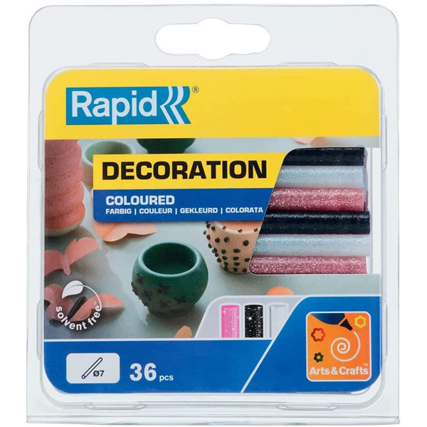 ΡΑΒΔΟΙ ΣΙΛΙΚΟΝΗΣ RAPID 9cm Φ7mm 36 TEMAXIA GLITTER ΑΣΡΠΤΟ-ΜΑΥΡΟ-ΡΟΖ  5001422