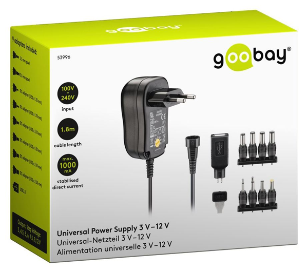 ΤΡΟΦΟΔΟΤΙΚΟ GOOBAY AC/DC ADAPTOR 1000mA 3-12V 9 tips
