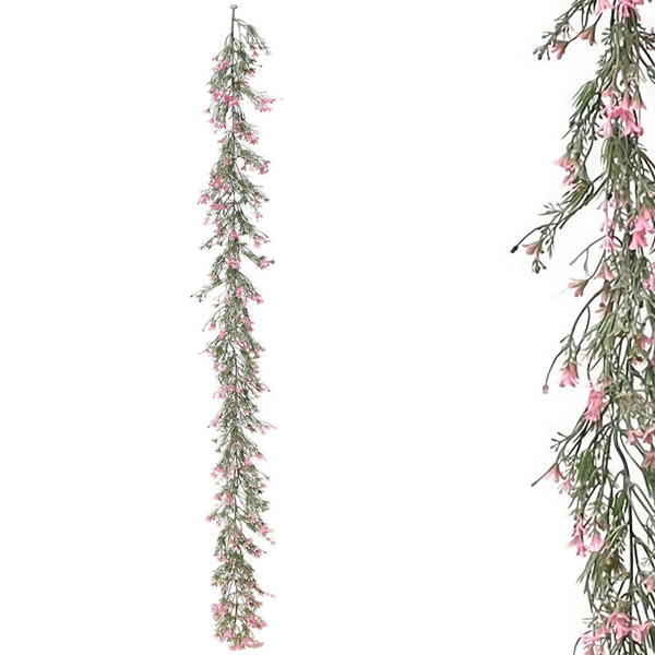 ΓΙΡΛΑΝΤΑ ΠΡΑΣΙΝΑΔΑΣ ME ΡΟΖ ΑΝΘΑΚΙΑ - ΥΨΟΣ 180cm 00-40004-4